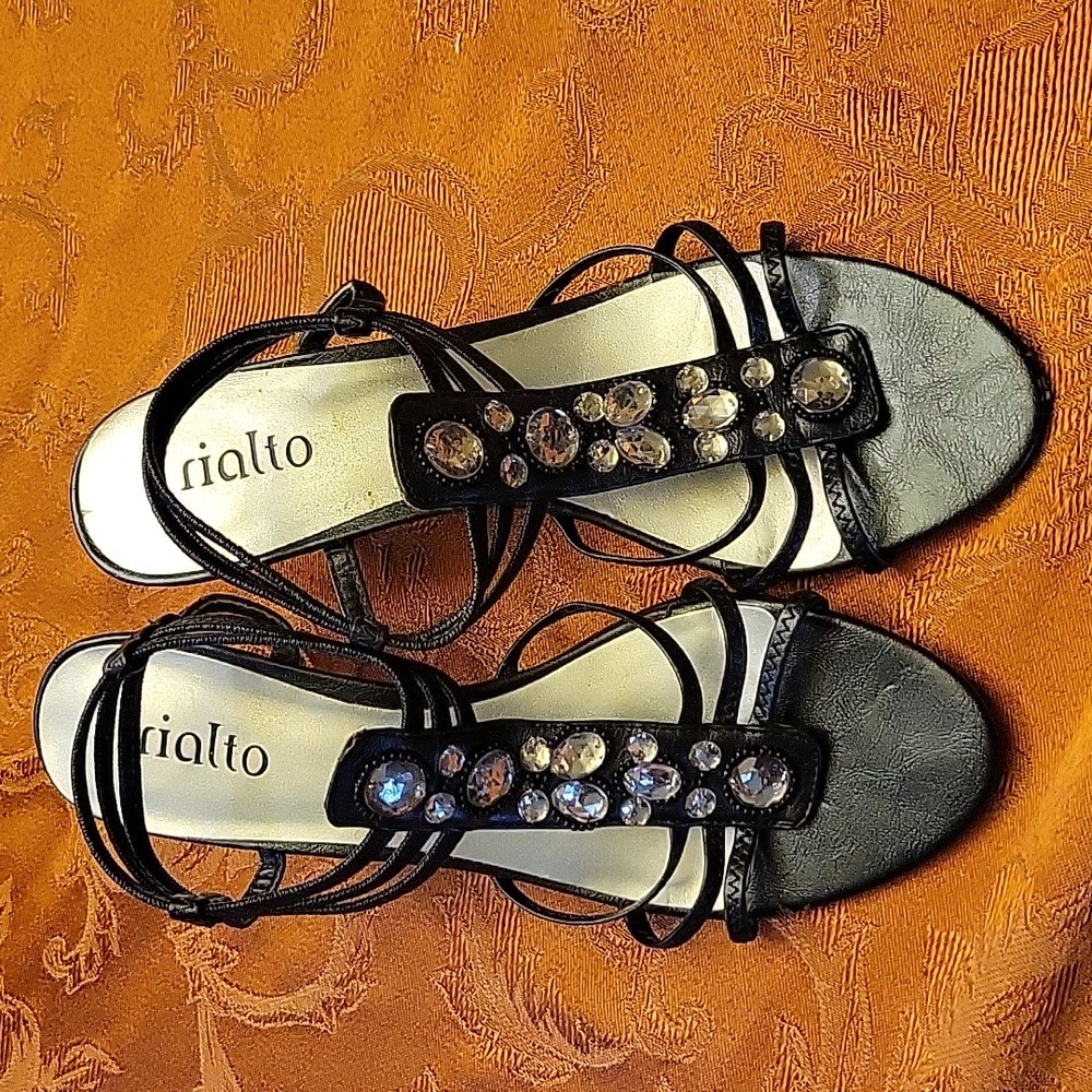 Rialto black crystal clear bejeweled high heel shoes size 8